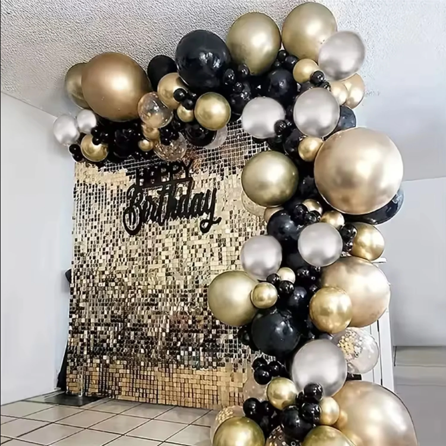 137/119pcs black, gold, and silver latex balloon set, suitable for weddings, birthdays, pop parties, bridal showers and parties