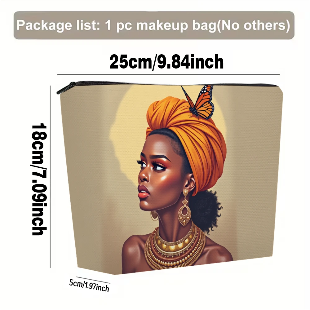 African Woman With Orange Turban And Butterfly Makeup Bags for Girls Cosmetic Pouch Toiletry Bag Pencil Case Travel Storage