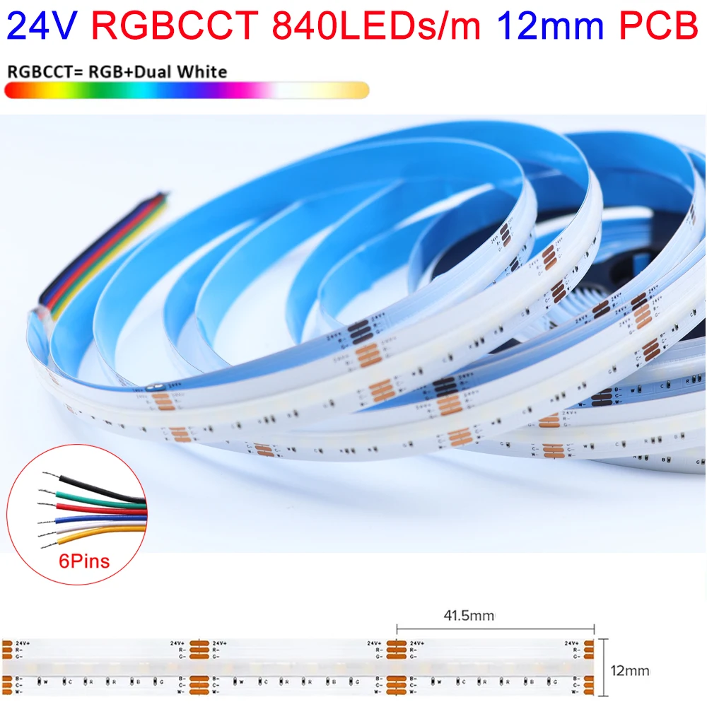 5 m SPI RGB RGBW RGBCCT COB LED-striplicht DC12V 24V 840 784 720 576 LEDs / M Flex FCOB LED-tape Licht dimbaar lineair linttape