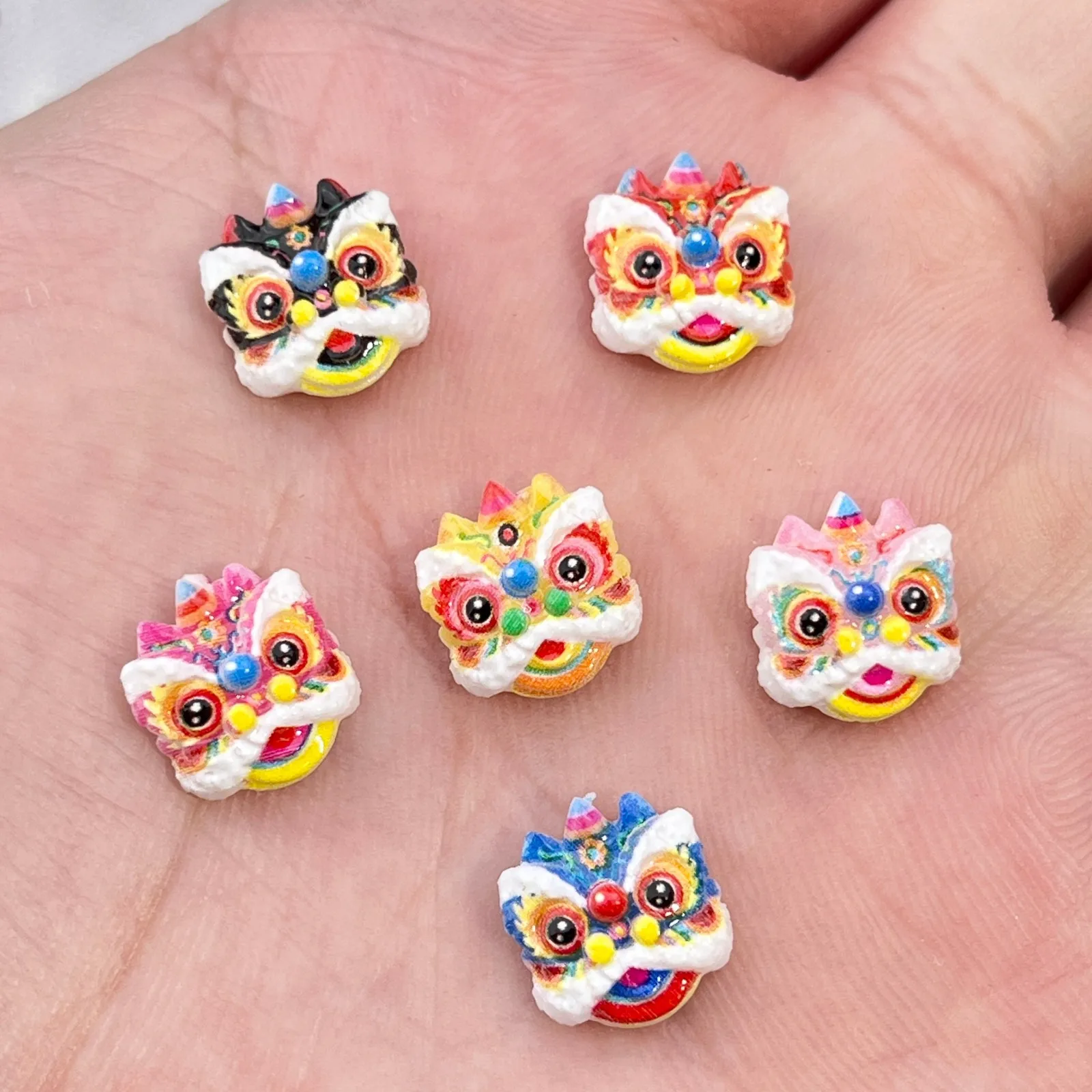 10pcs Chinese New Year 2025 Lion Nail Art Accessories Multi Colors Resin Lion king Nail Charm Jewelry DIY Lucky Nails Decoration