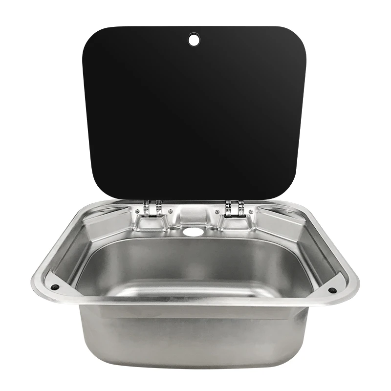 

High Quality RV accessories motorhome RV Campervan Stainless Steel Sink with glassed Lid and rv boat folding sink integrated tap