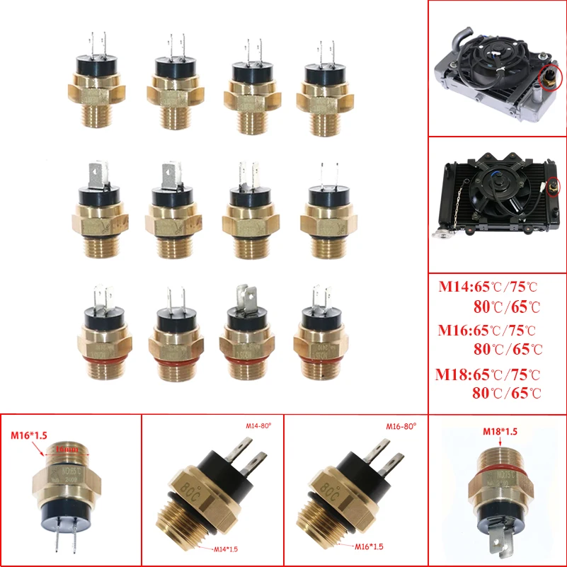 M14/M16/M18*1.5  65/75/80/85℃/Motorcycle Electric Radiator Coolant Fan Water Temperature Thermostat Switch Temp Sensor