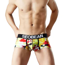 Seobean-メンズ下着、ショートボクサー、通気性、カモフラージュ、カラフル、メンズパンツ