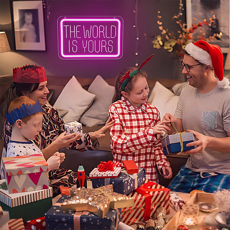 ป้ายไฟนีออน The World Is Yours สำหรับตกแต่งผนัง ดีไซน์แกะสลัก 3 มิติ เหมาะสำหรับห้องนอนเด็กผู้หญิง ﻿