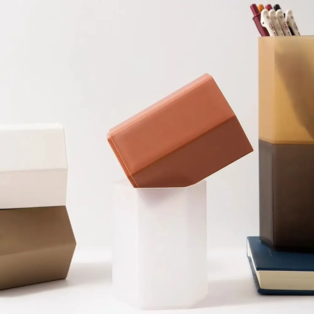 Dirt-resistant Hexagonal Design Pen Holder Large Capacity Plastic Stationery Pen Barrel Pencil Storage Box School Office