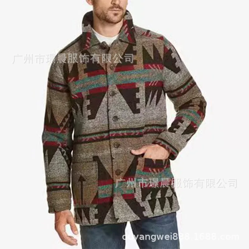 Casual Pocket Printed Long-sleeved Lapel Top Trendy Men's 2025 Autumn And Winter New Clothing Fashion High Street Men's Clothing