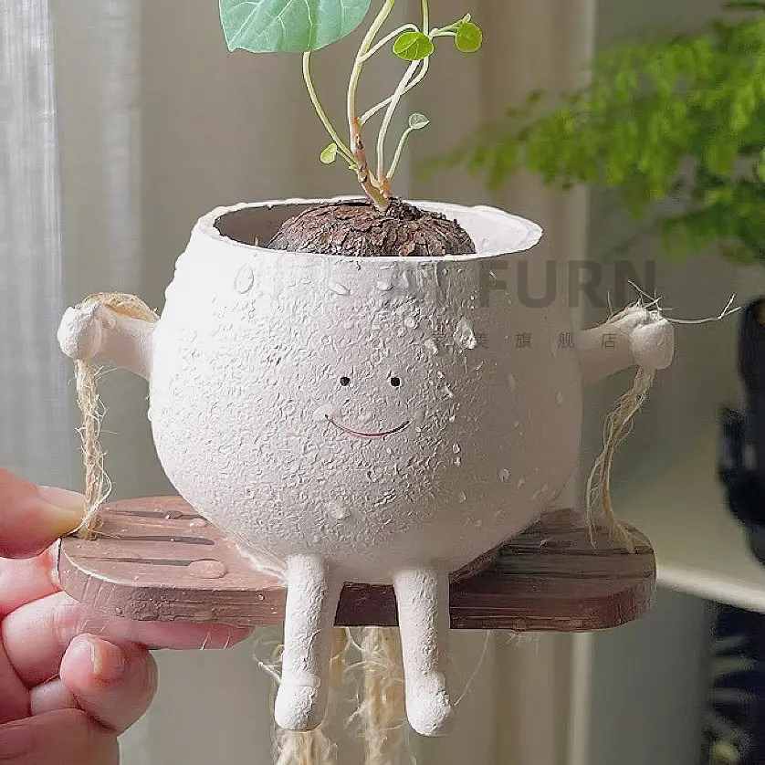 Desktop Flower Pot Vase Chair/Swing Cute Facial Pottery Jar Planters Creative Rocking Succulent Pots Home Garden Pen Container