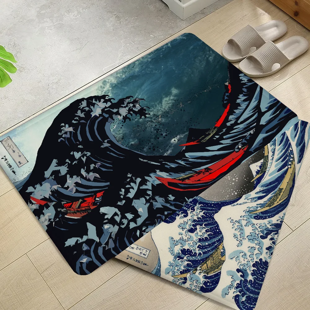 

Japan The Great Wave Floor Mat Bathroom Mat Anti-slip Absorb Water Long Strip Cushion Bedroon Mat Welcome Doormat