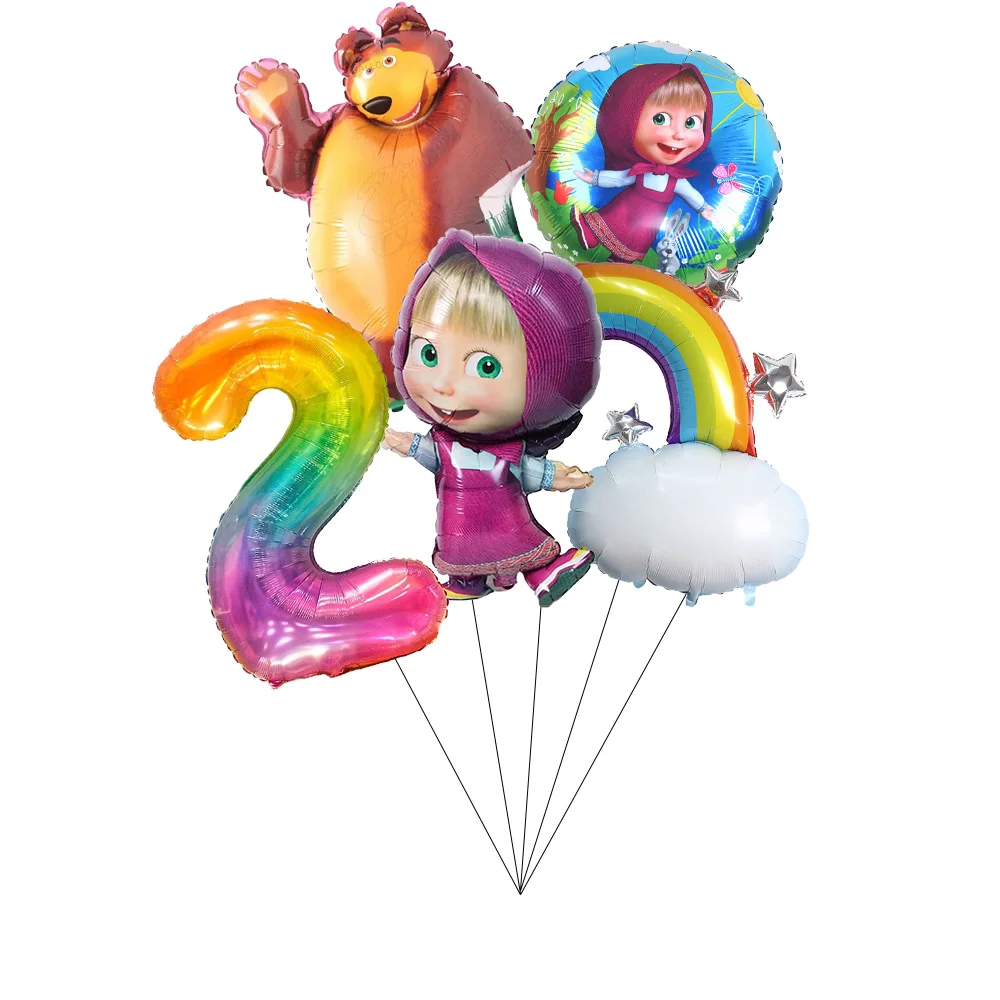 Mascha und der Bär Geburtstagsparty Banner Luftballons Teller Becher Servietten Tischdecke Mädchen Cartoon Partyzubehör Dekoration Babyparty – Detail 33