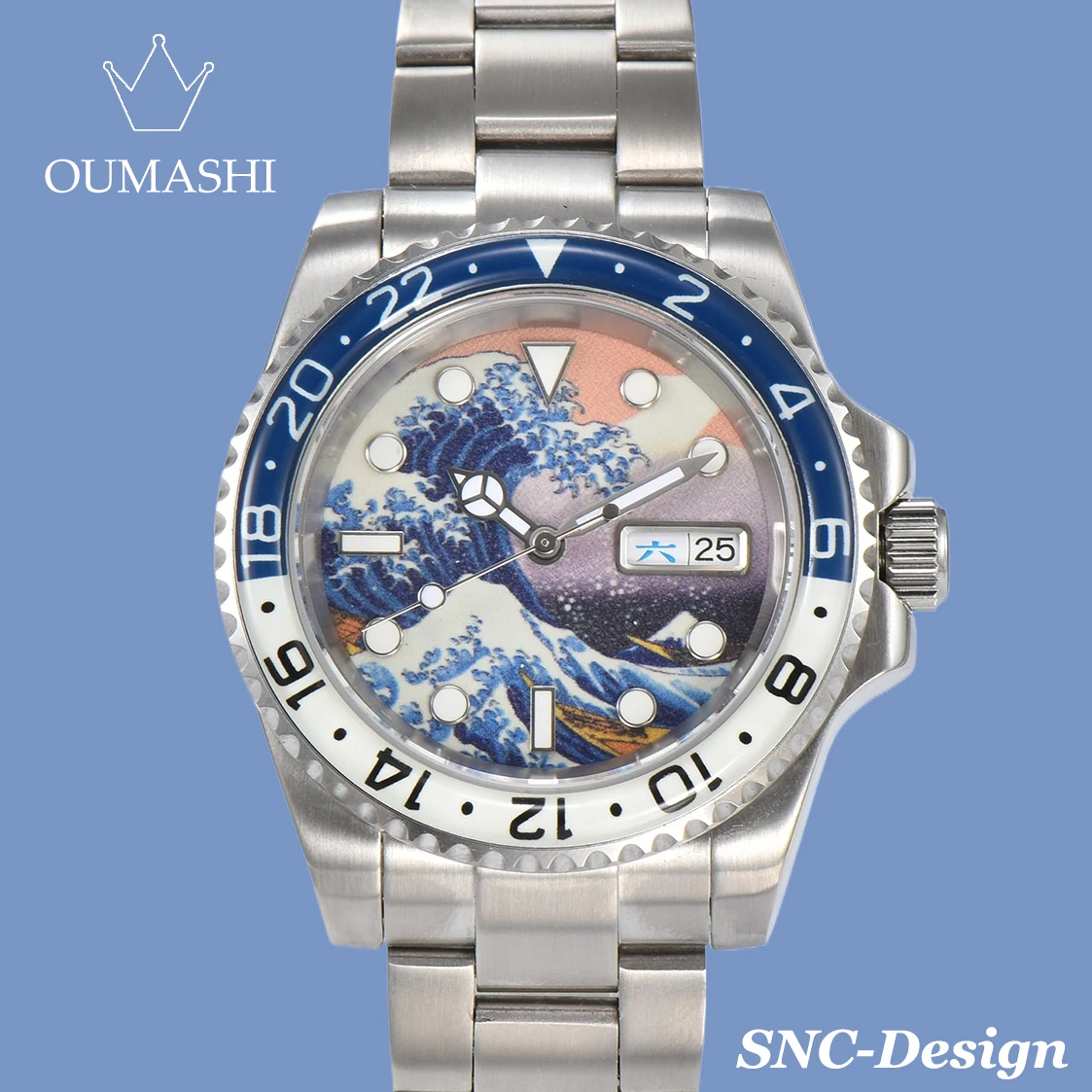 OUMASHI Design 40mm Men's Creative Luminous Ocean Wave Automatic NH35A Stainless Steel Case Sapphire Glass Watch