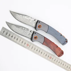 JUFULE G10 / Wood Aluminium Crooked River 15080 10Cr15MoV Core Laminated Damascus Blade Camping Hunt Tactical Tool Folding Knife