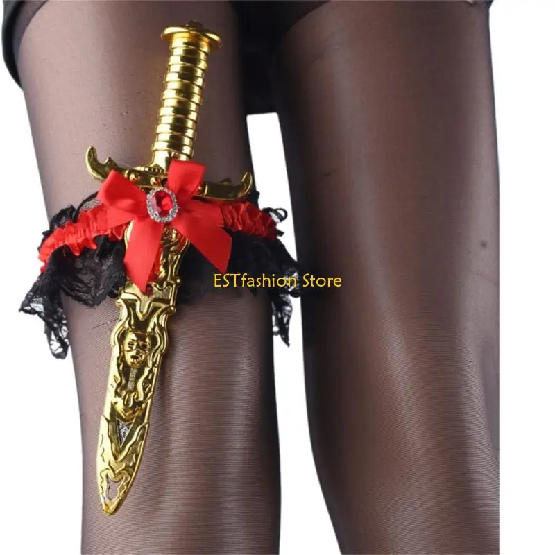 Y5GC Pirate Swords with Bows Leg Rings Pirate Costume Toy Daggers with Thigh Garter
