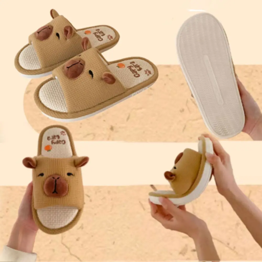 جميل لينة الدافئة كابيبارا النعال ملابس المنزل أحذية كابيبارا كتان النعال الكرتون المضادة للانزلاق الشتاء كابيبارا الشرائح النساء