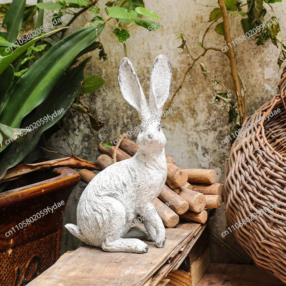 Handmade Resin Long Eared Rabbit Figurine with Simulation Hair - Cute Home Decor, Photography Prop, Gift for Kids & Collectors