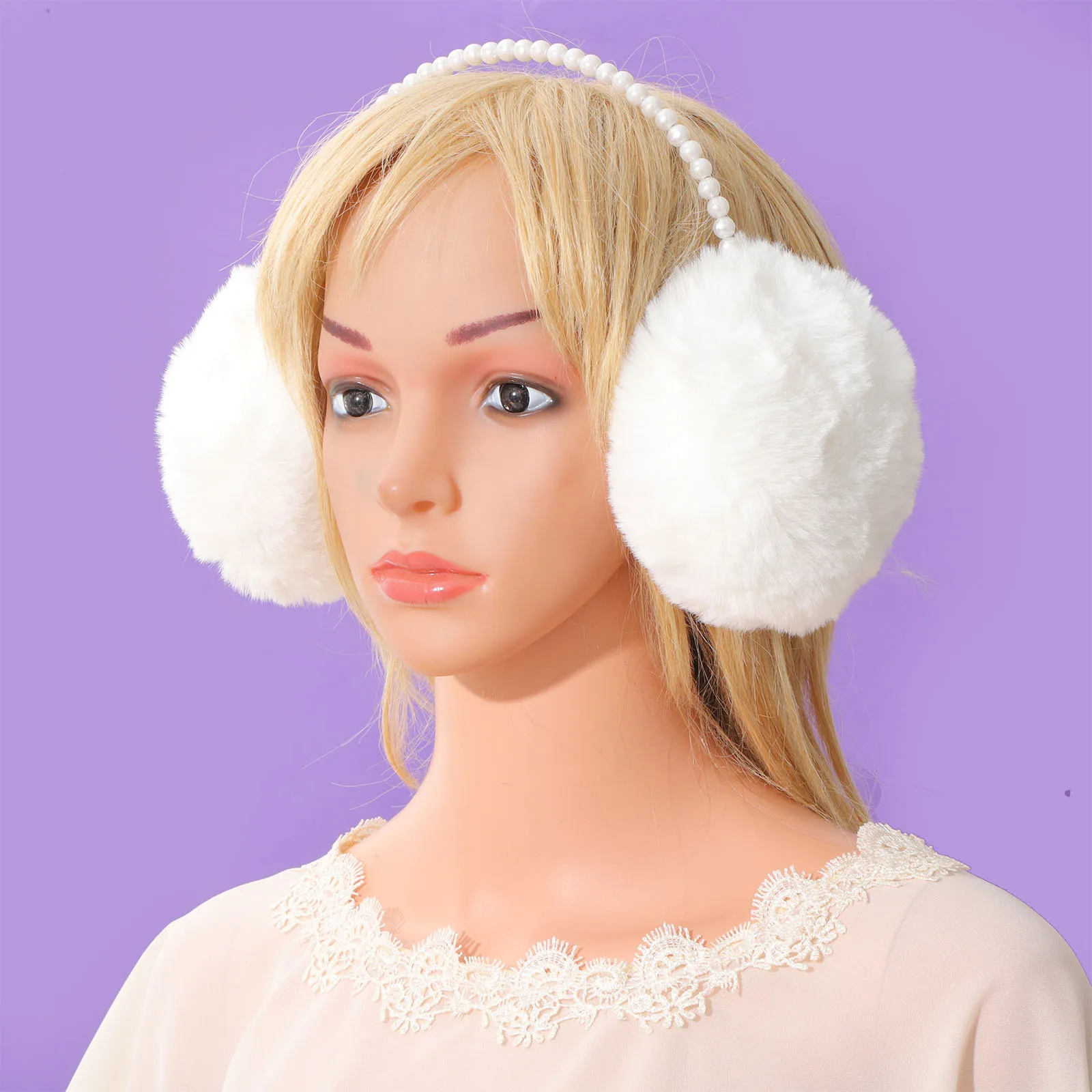 Frauen Mädchen Winter Flauschigen Plüsch Ohrenschützer Imitation Perle Perlen Stirnband Verdicken Ohr Wärmer Prinzessin Headwear Schöne Ohrenschützer