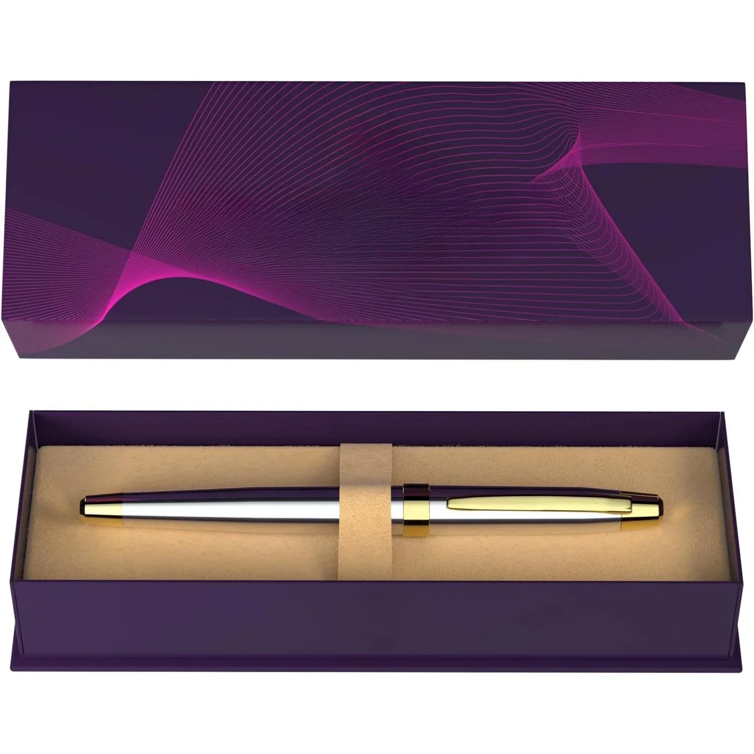 

Silver Chrome & 24 Karat Gold | Certified Luxury Grade Rollerball Pen | Nice Gift for Men & Women