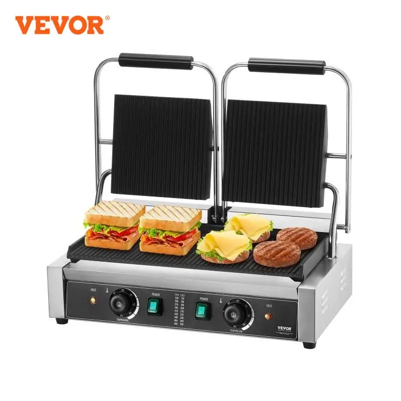 VEVOR Grill Électrique 3600 W, Double Presse à Panini Commercial en Inox, Appareil à Sandwich avec