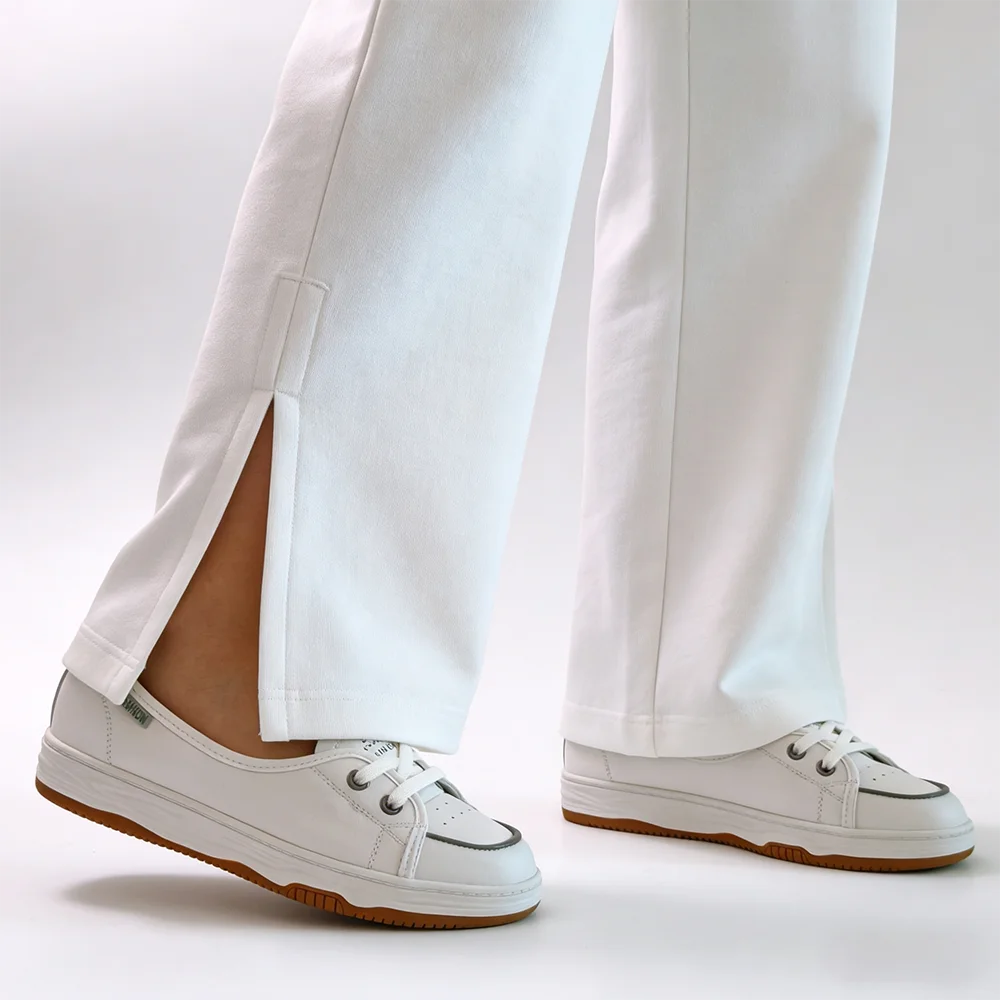 Women White Leather Casual Sneakers Slip-On Comfort Walking Shoes Fashion Loafers Flat Cowhide Lightweight Daily Wear D921