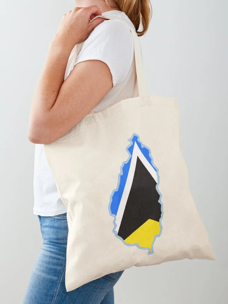 St Saint Lucia Map with St Lucia Flag Tote Bag reusable shopping bag Shopping bags Canvas Tote Bag