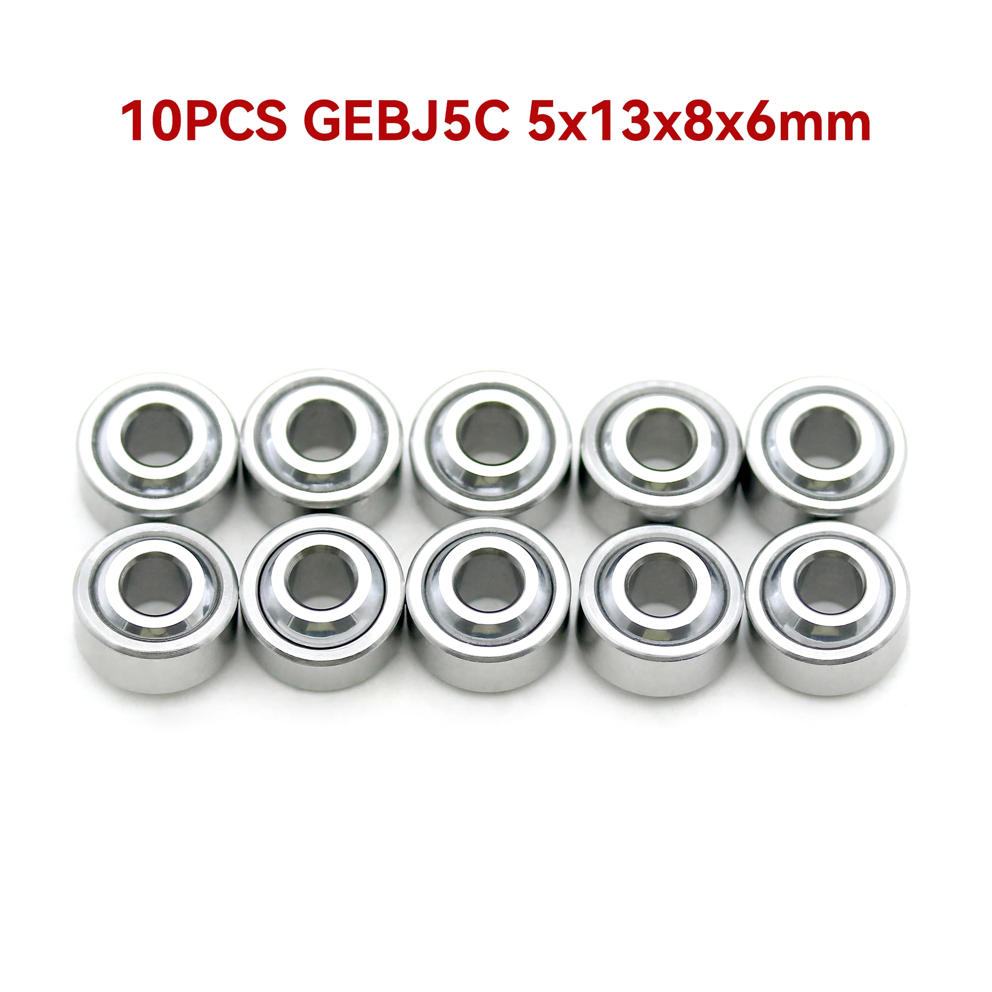 10PCS GEBJ5C 5x13x8x6mm Free Maintenance Radial Spherical Plain Bearing PTFE Joint for Hydraulic Cylinder Linkage Machinery