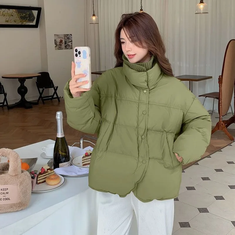 2025 Fall/Winter New Knitted Lapel Patchwork Down Cotton Jacket Short Fashion Lightweight Versatile Padded Jacket