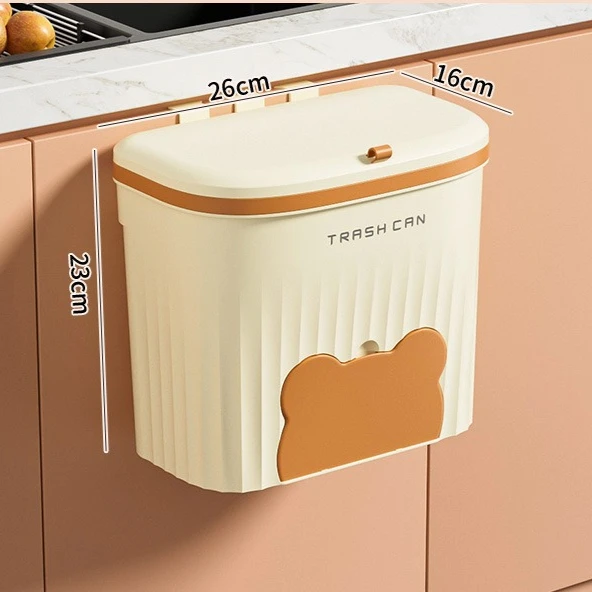 Kitchen Wastebasket Wall Mounted Trash Can with Lid Bathroom Trash Bin Garbage Can for Cabinet Under Sink Compost Bin