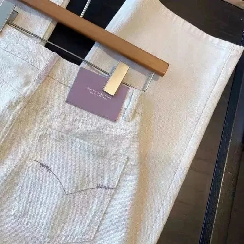 2026 New Spring Summer Straight Jeans Female Contrast Flanging High Waist Loose Casual Slim Wide-leg Cowboy Pants Trouser