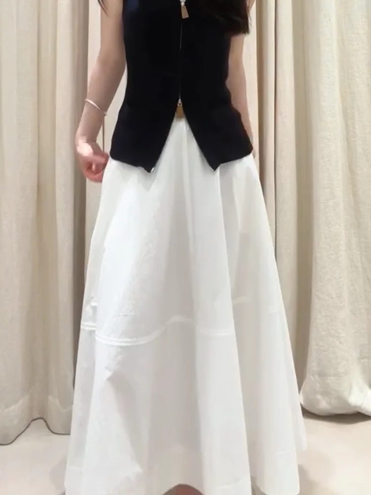 Saia A-Line Branca mata de Cintura Alta, Estilo Solto, Moda Coreana de Verão, Saia de Crimento Médio para Mulheres ...