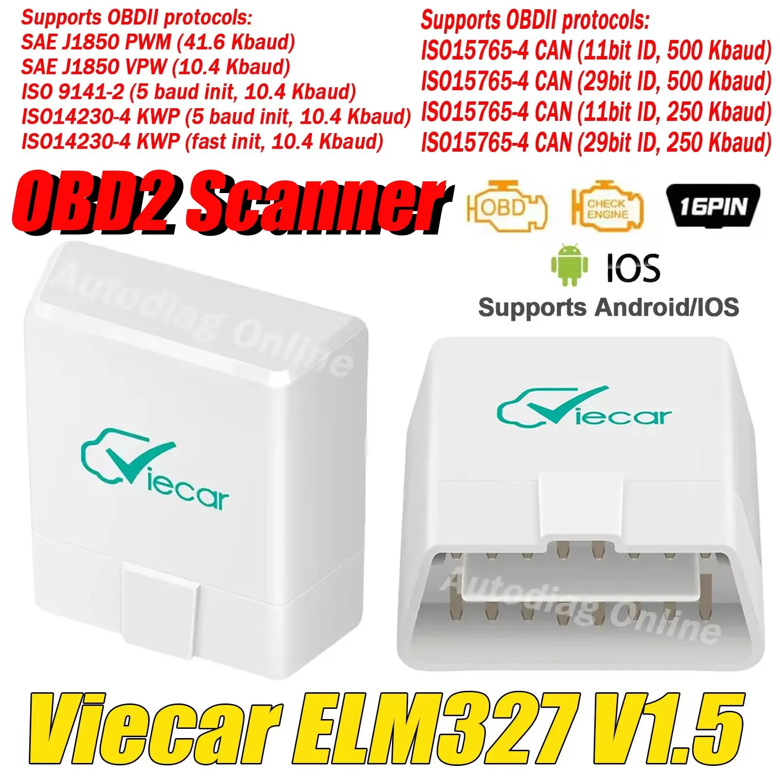 

Viecar OBD2 Diagnostic Scanner Bluetooth 4.0 PIC18F25K80 Code Reader OBD2 Auto Diagnostic for Android/IOS OBD2 ELM327 Scanner