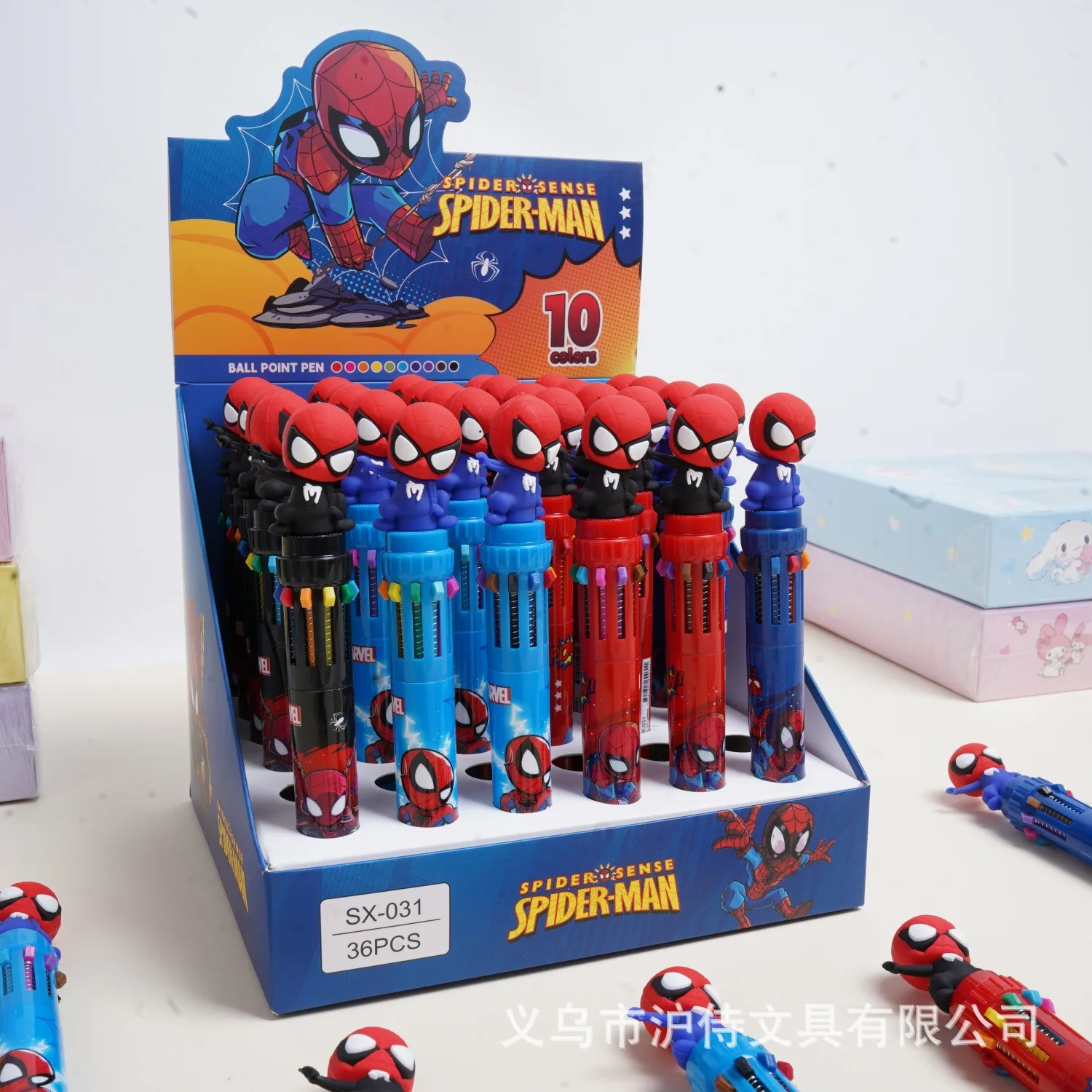 Cartoon Spider-Man 10-color ballpoint pen creative Marvel figurine multi-functional notebook for students marker stationery
