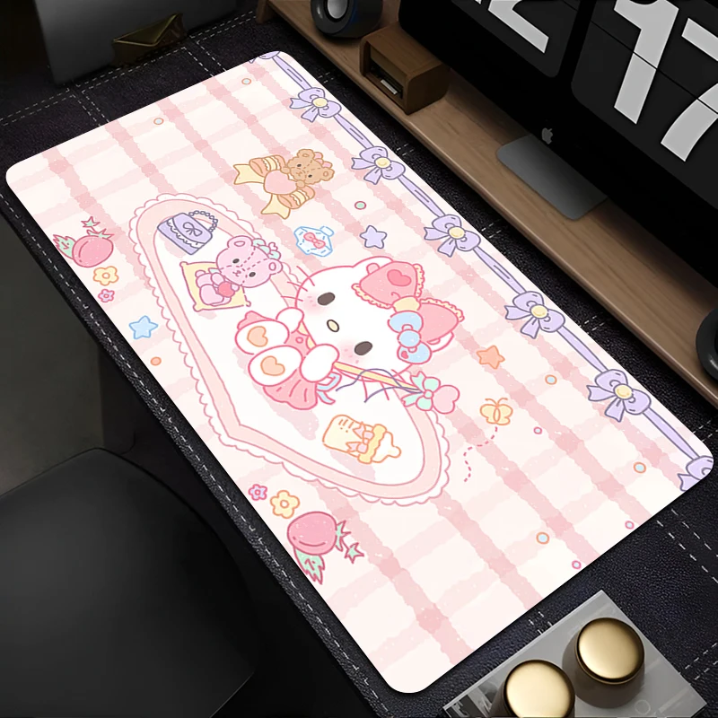 

Mouse Pad Laptop Kawaii Bowknot Pink Bear Mousepad PC Anime H-hello Kitty Gamer Cabinet Keyboard Rug Cute Desk Mat For Girl Gift