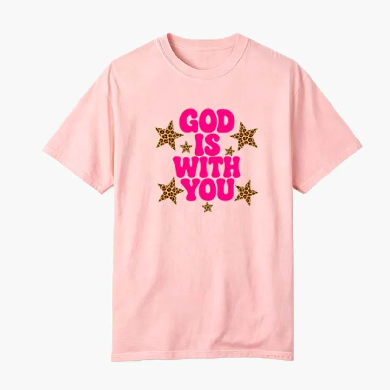 God Is With You T-Shirt Preppy Y2K Religious Jesus Motivational Tee Retro Women Christian Faith Bible Verse Top