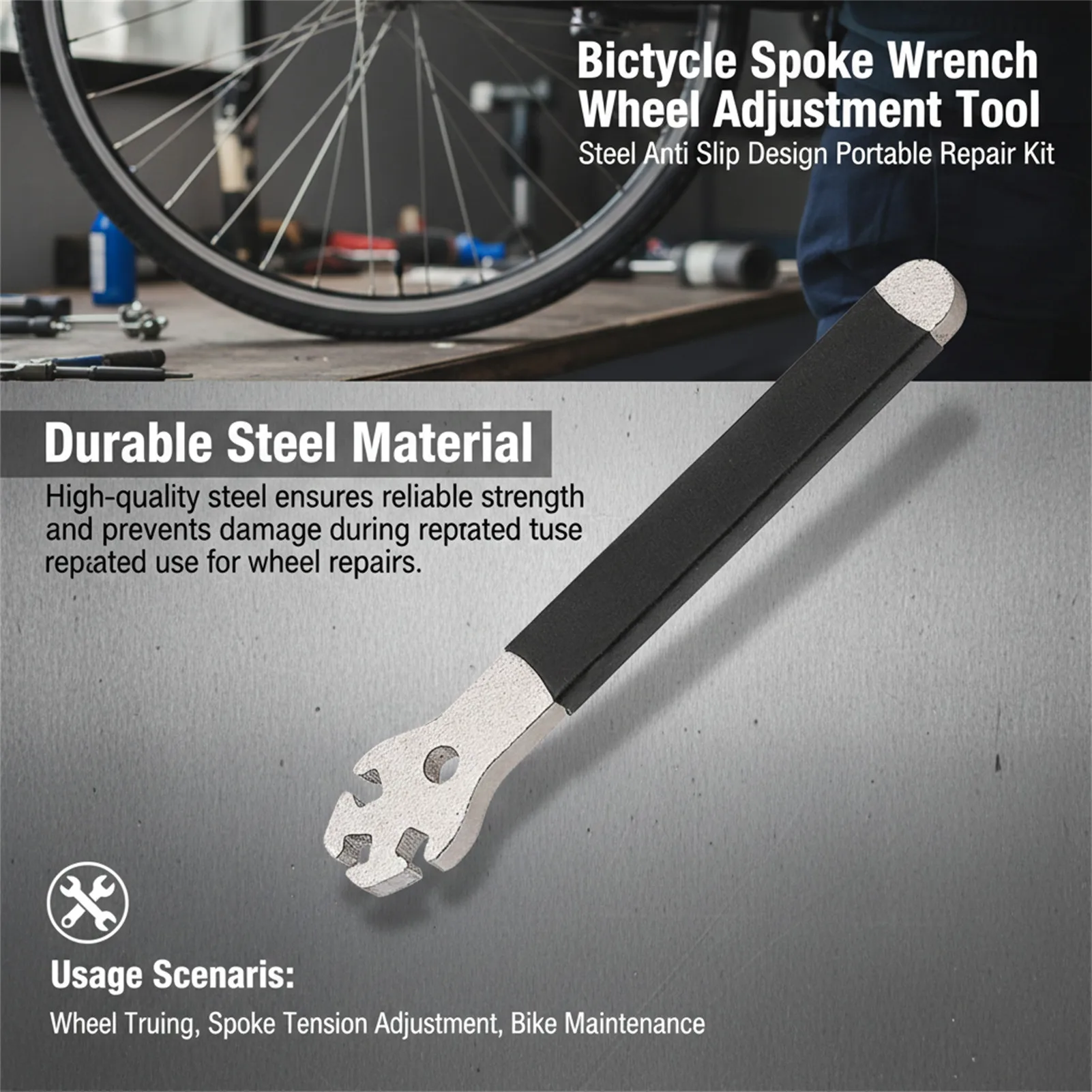 Edelstahl-Fahrradspeichenschlüssel-Werkzeug, präzise Speicheneinstellung, einfache Felgenzentrierung und Reparatur, geeignet zur Korrektur der Radspannung – Detail 4