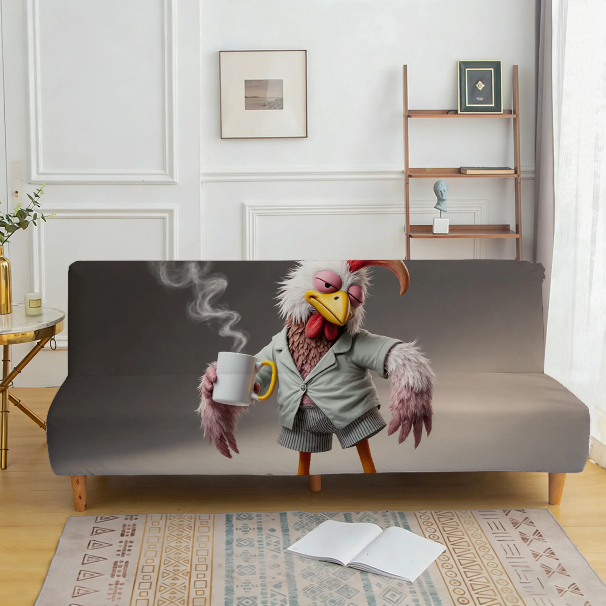 Slippers Good Morning Chicken Print Sofa Bed Cover, Living Room Sofa Bed Cover, Dustproof Machine Washable Sofa Bed Cover