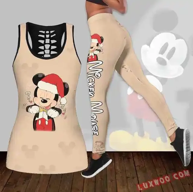 Conjunto de mallas de Yoga de Mickey Mouse para mujer, conjunto de mallas deportivas sin mangas con recortes de Disney, 2024