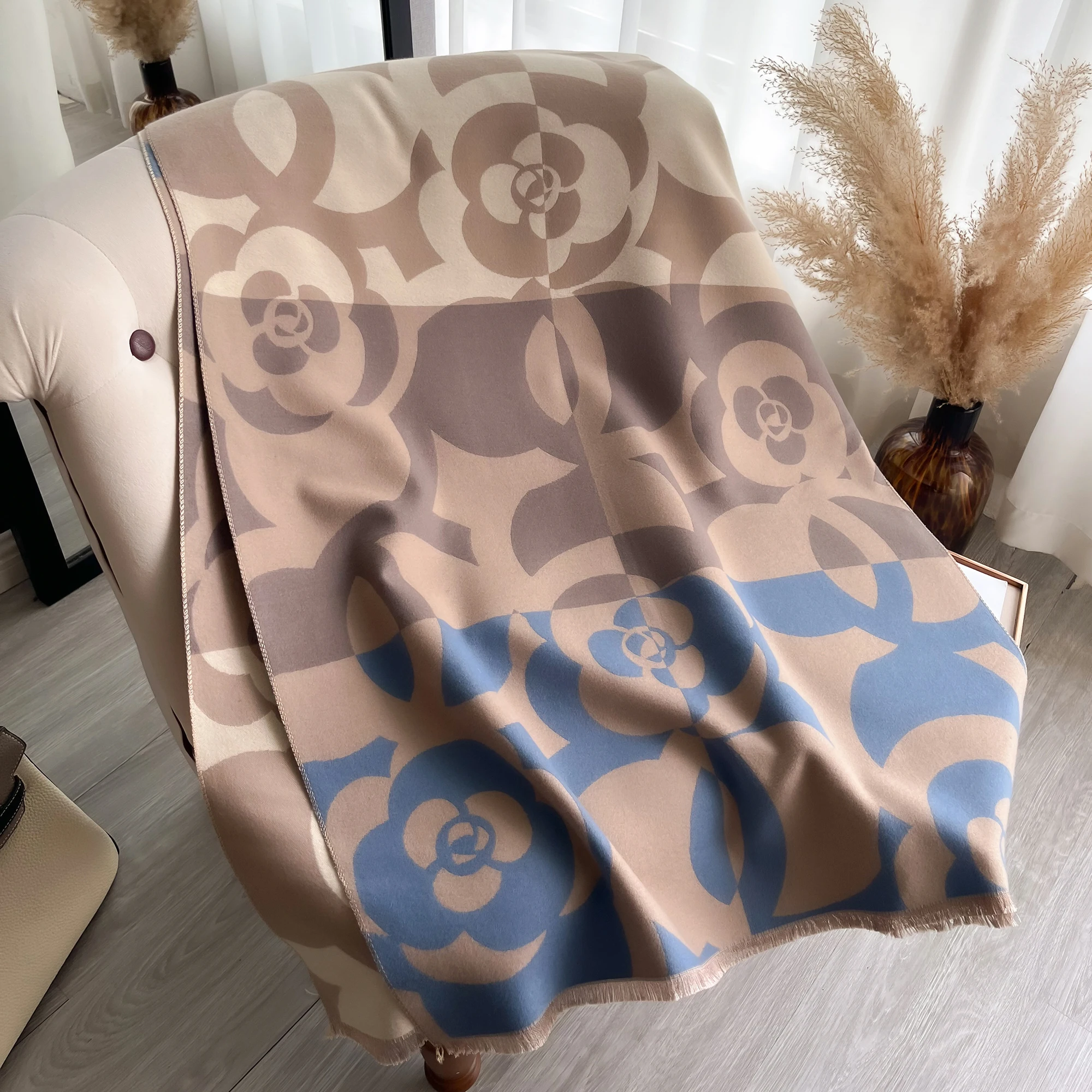 Kamelie Blumen schal Pashmina Kaschmir kurzer Bart weicher bequemer Wickels chal Herbst Winter eleganter kälte fester warmer Schal Schal – Detail 9