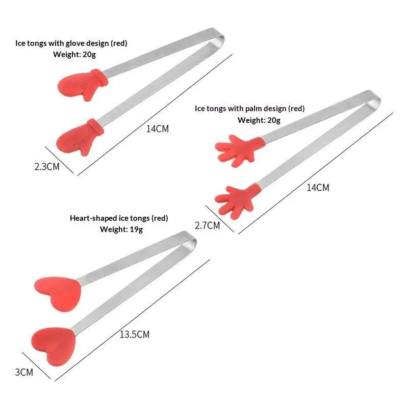 Creative Silicone Stainless Steel Mini Snack Food Tongs Non-slip Handles BBQ Bread Ice Cube Clip Kitchen Accessories BBQ