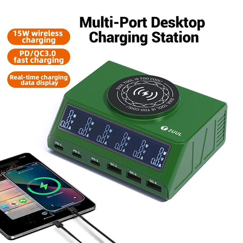 

2UUL PC11 110W Multi-Port Charger With Magnetic Wireless Charging for IP17 Series Fast Charging For Multi-Device tool