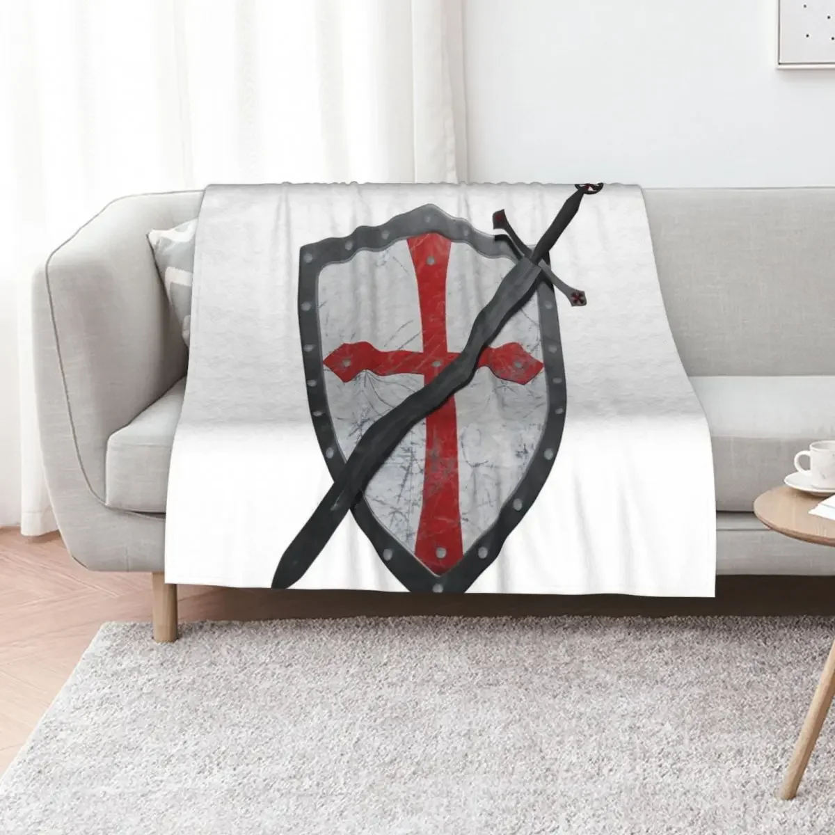 

Crusader Sword and Shield Throw Blanket Single Thermal Beautifuls Luxury Designer Blankets