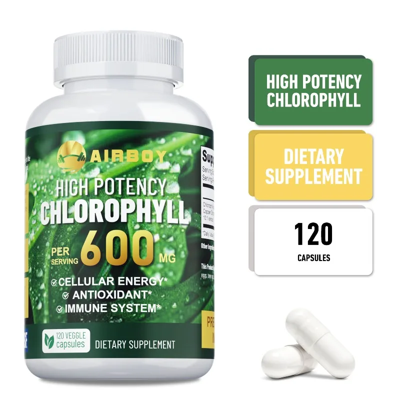

Chlorophyll Capsules 600mg - Antioxidant, Promotes Internal Cleanliness, Supports Skin and Digestive Health, Enhances Immunity
