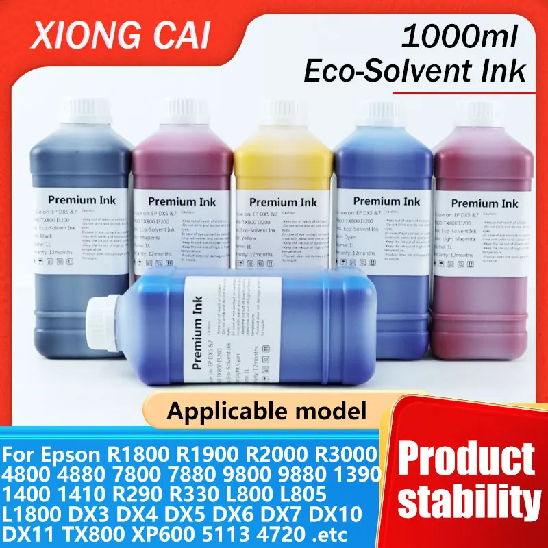

1000ml Eco-Solvent Ink For Epson/Roland/Mimaki/Mutoh DX4 DX5 DX6 DX7 DX10 TX800 XP600 5113 4720 I3200 Printhead Eco Solvent Ink