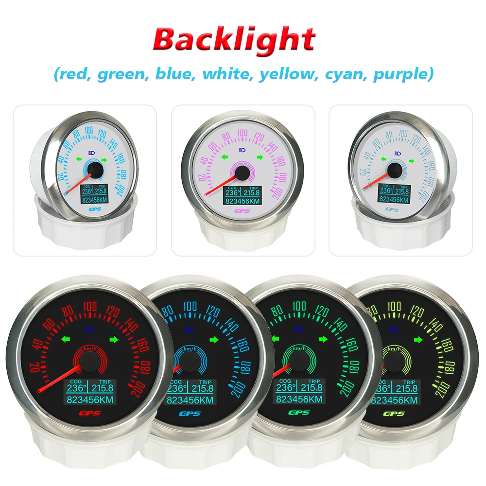 Rhaxel 85mm GPS Speedometer 0-160MPH 0-200KM/H with Left Right Turn Light High Beam with 7 Colors Backlight for Car Trucks