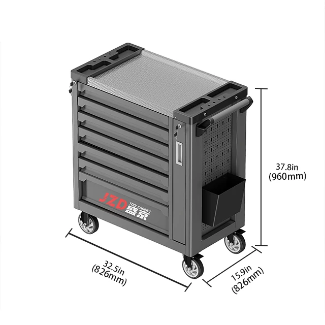 JZD Tool Chest with 500-Piece Set, Storage Box on Rolling Trolley, and Industrial Cabinet.
