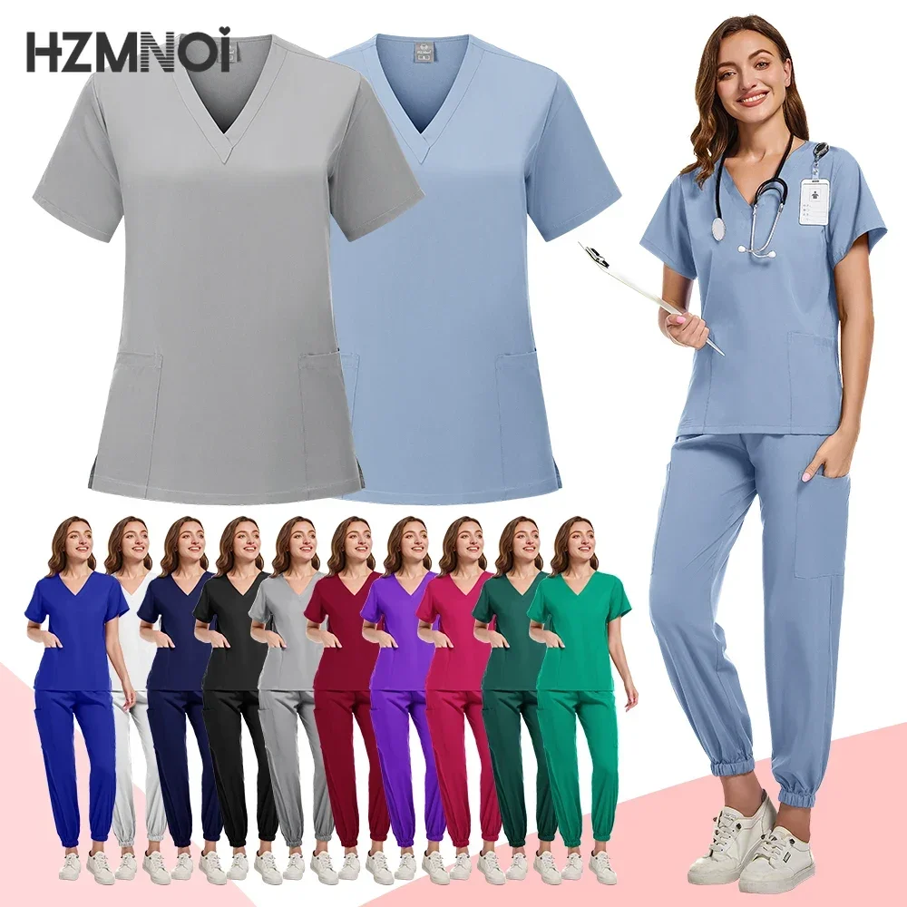 HZNMNOI Scrub Hospital Uniform Medical Top Pants Nurse Uniform High Fashion Uniforms Nursing Scrubs Set Hot Sell Surgical Gowns