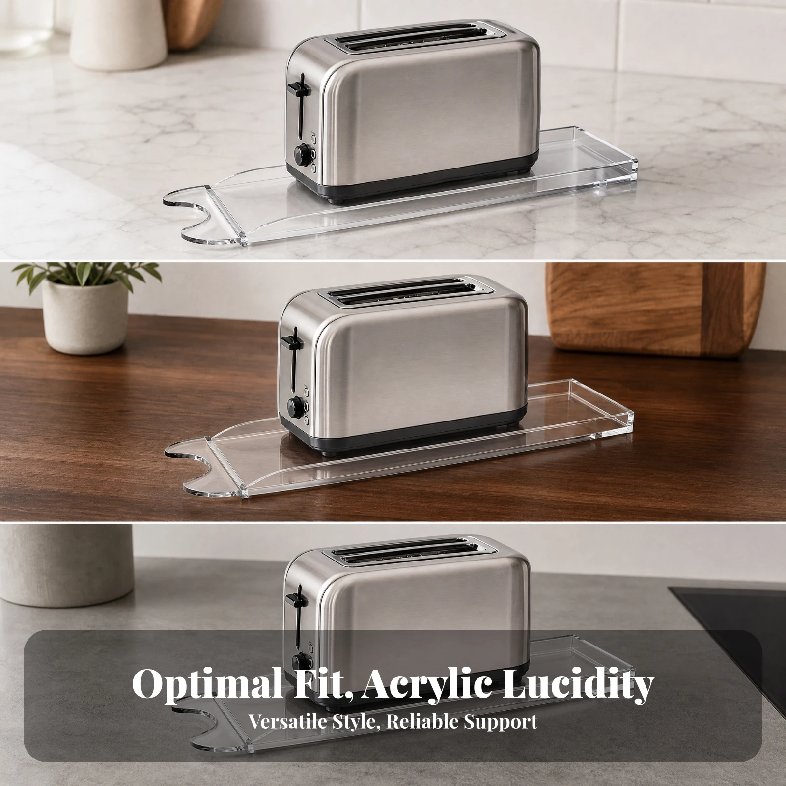 Toaster Base with Cutout Transparent Acrylic Tray with Anti-Slip Pads for Kitchen Countertop