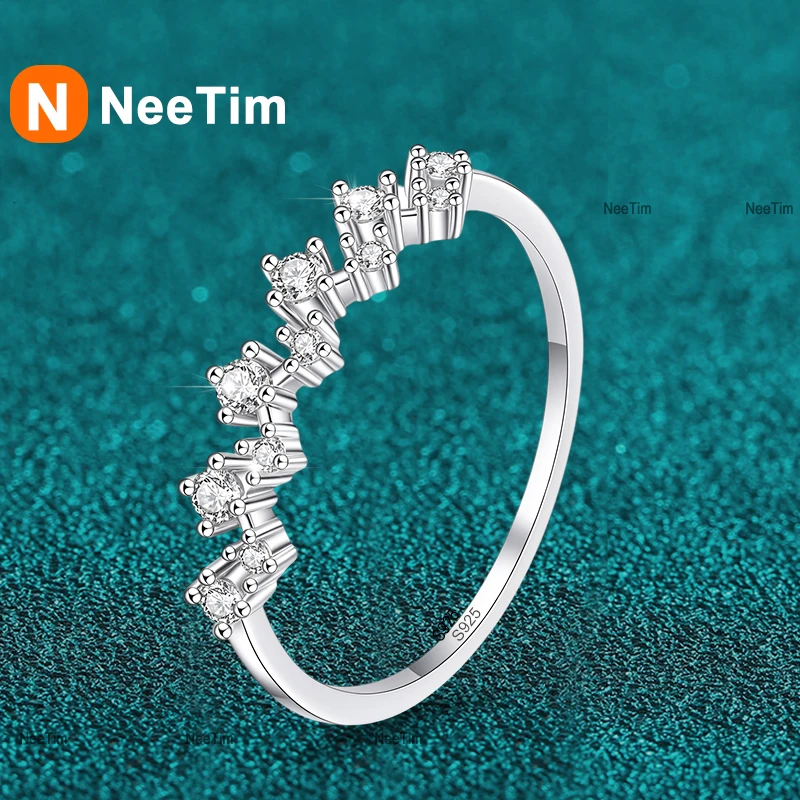 NeeTim Full Moissanite Ring 925 Sterling Silver with White Gold Plated Wedding Band Engagement Rings for Women Sparkling Jewelry
