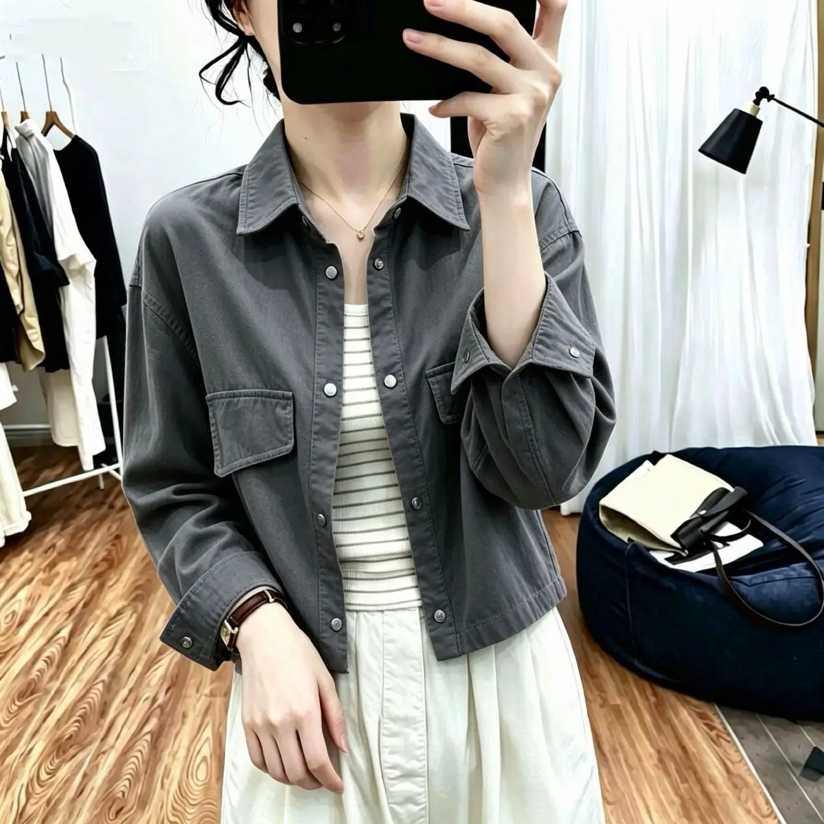 Autumn Winter Thin Lapel Short Jacket Women's Loose Fit Versatile Korean Style Workwear Outerwear Top for plus Size