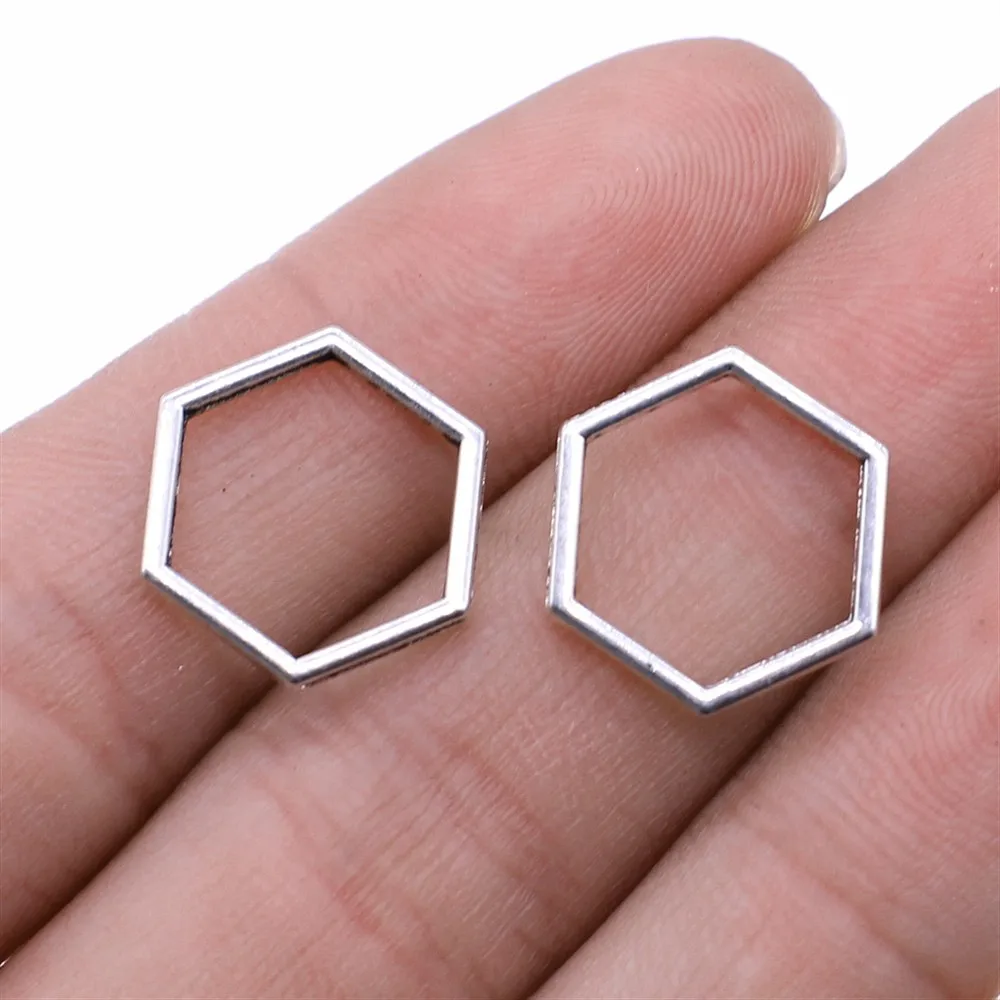 WYSIWYG 20pcs 15x15mm Hexagonal Honeycomb Pendant Charms DIY Jewelry Making Jewelry Finding Antique Silver Color