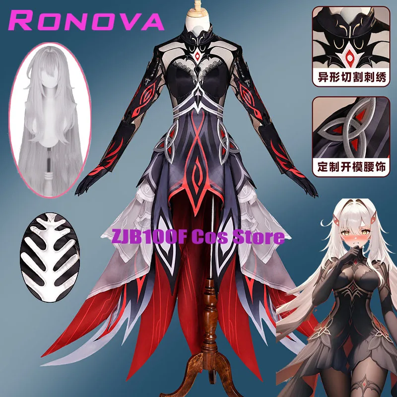 

Genshin Impact Ronova Cosplay Costume Woman Ruler of Death Ronova Dress Uniform Outfit Headwear Halloween Party Outfit