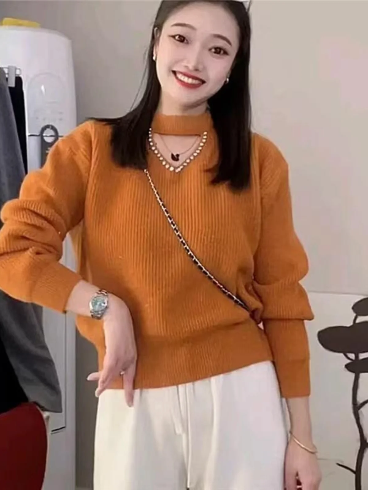 سترة محبوكة سميكة بياقة على شكل V للنساء، تصميم فضفاض يُلبس فوق الرأس، إصدار جديد للخريف والشتاء، ملابس داخلية نحيفة، أسلوب ع... #2